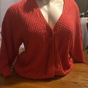 Vintage Lands' End button cardigan 100% coral cotton. Made in USA! Size XL